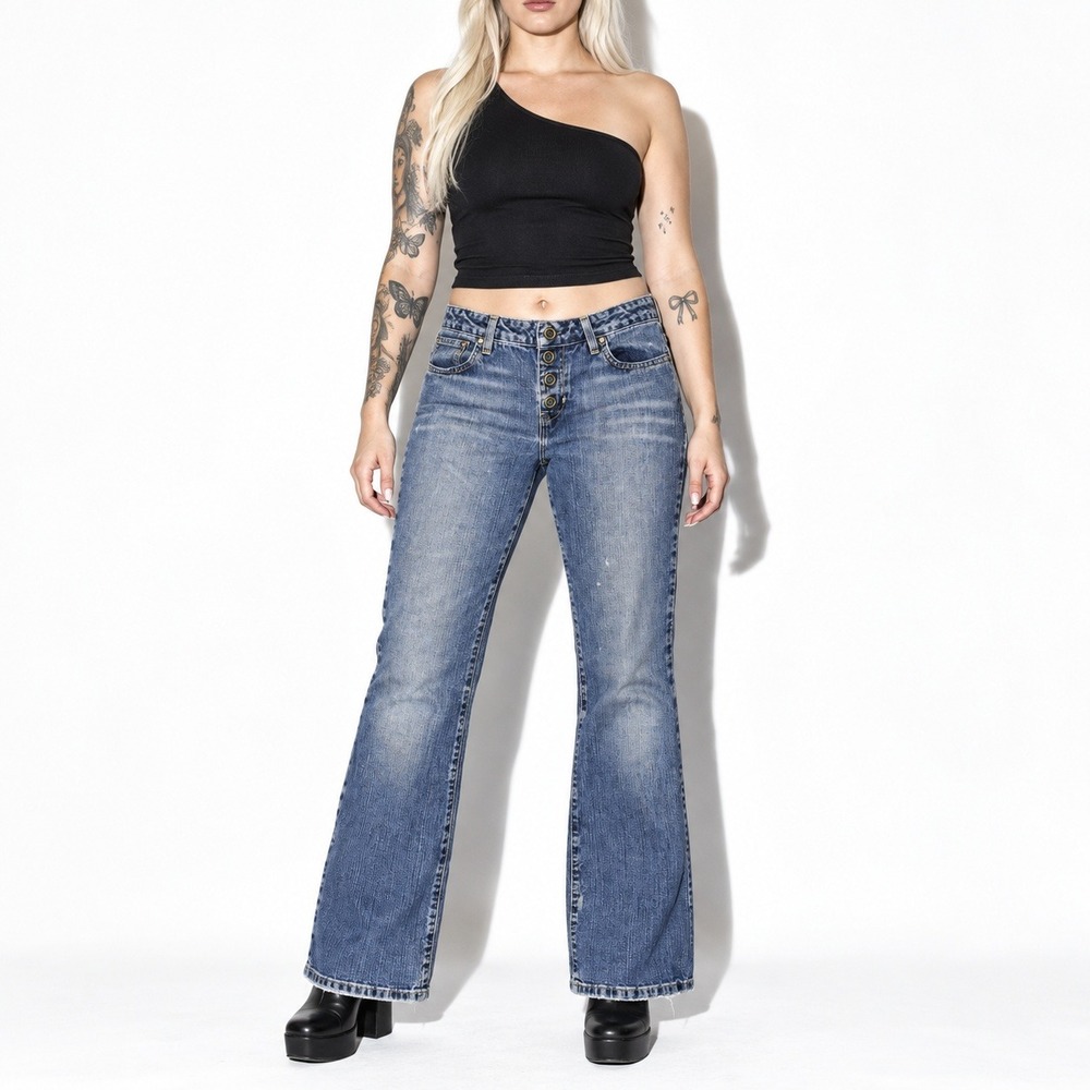 00s Vintage Dark Stone Wash Bootcut Jeans Women 6 Blue Tommy Hilfiger Button Fly